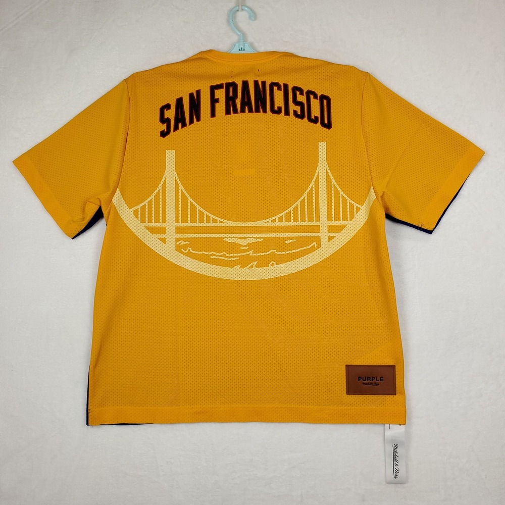 Purple Brand Warriors Mitchell & Ness NBA XL XLarge Jersey Shirt Blue Yellow NWT - Picture 7 of 8